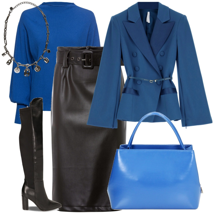 Outfit donna - Ecopelle. Stile Rock per Tutti i giorni. Abbinamento con maglieria, gonne longuette, blazer, stivali, borse a mano, collane.