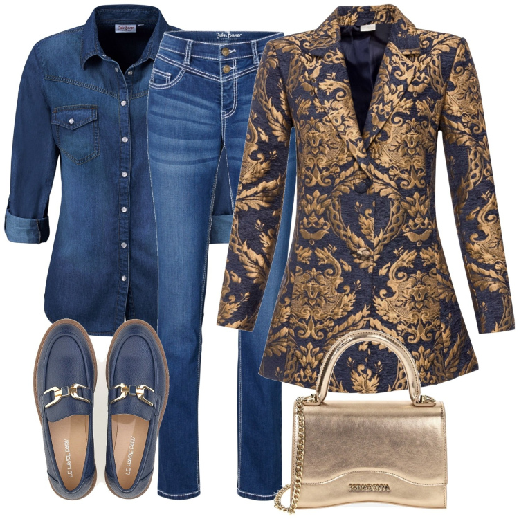 Outfit donna - Dettagli oro. Stile Casual chic per Tutti i giorni. Abbinamento con camicie, cappotti, jeans, borse a mano, mocassini.