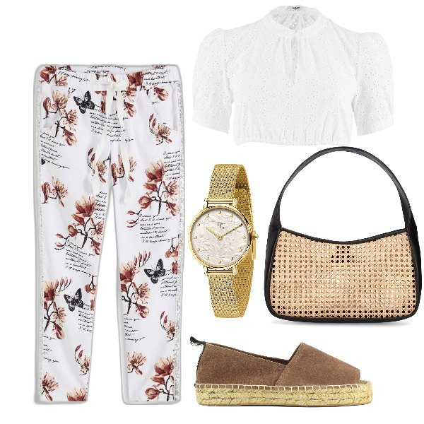 Outfit donna - Total look #1826978. Stile Romantica per Tutti i giorni. Abbinamento con camicie, pantaloni, orologi, espadrillas, borse a spalla.