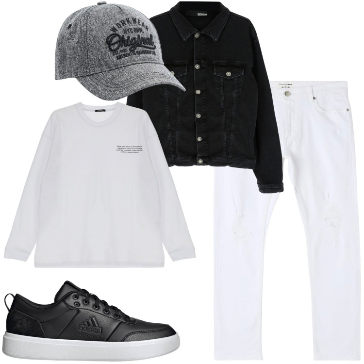 Outfit uomo - Bellissimo cappellino da uomo. Stile Casual per Tutti i giorni. Abbinamento con jeans strappati, cappelli, cappotti, maglieria, sneakers.