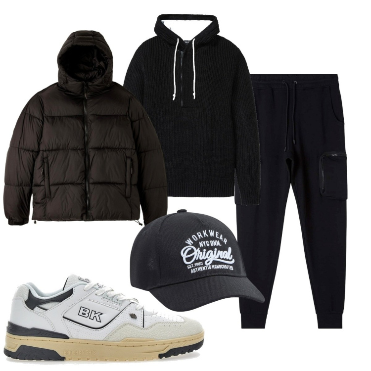 Outfit uomo - Total look #1827138. Stile Casual per Sport. Abbinamento con maglieria, piumini, pantaloni cargo, cappelli, sneakers.