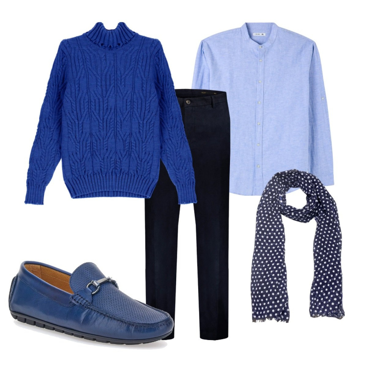 Outfit uomo - Total look #1827194. Stile Business/Elegante per Ufficio. Abbinamento con camicie, maglieria, scarpe stringate, sciarpe, pantaloni.