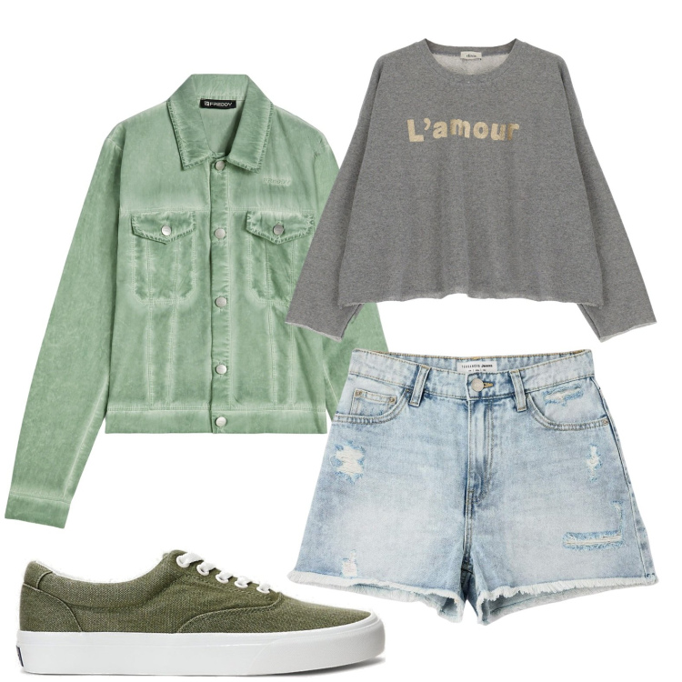 Outfit donna - Total look #1827220. Stile Casual per Tutti i giorni. Abbinamento con shorts, blazer, felpe, sneakers.