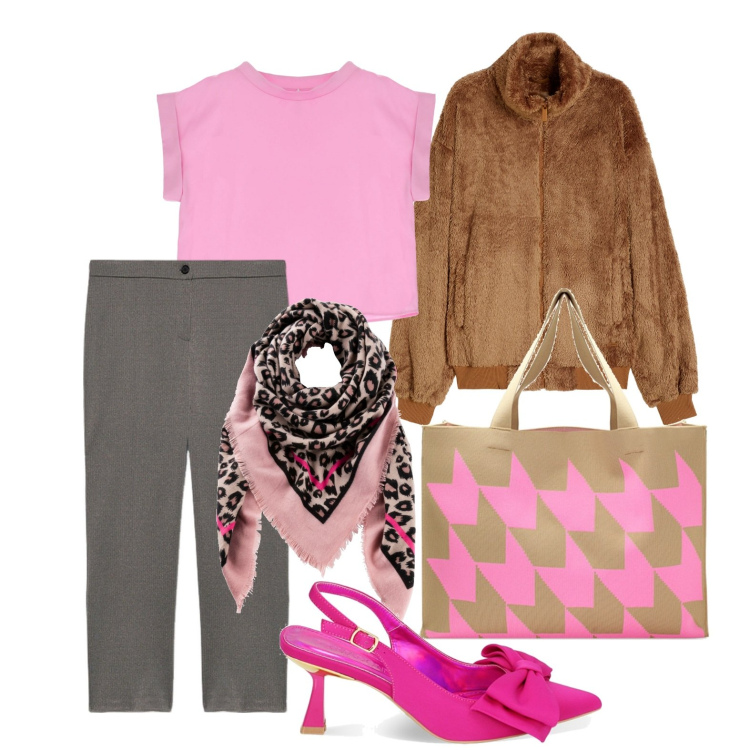 Outfit donna - Ghost outfitter - marzo. Stile Casual chic per Tutti i giorni. Abbinamento con foulard, t-shirt, borse a spalla, décolleté, blazer, pantaloni.