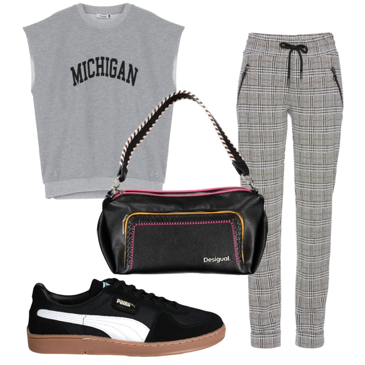 Outfit donna - Total look #1827587. Stile Trendy per Tutti i giorni. Abbinamento con pantaloni, sneakers, felpe, borse a spalla.