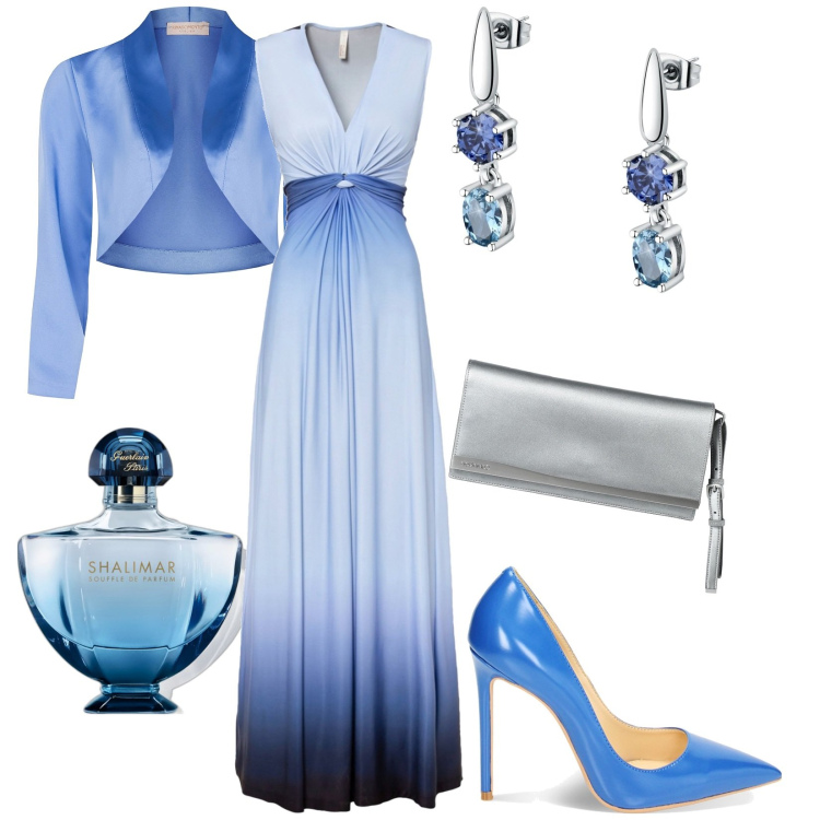 Outfit donna - Total look #1827800. Stile Chic per Cerimonia. Abbinamento con vestiti, borse a mano, orecchini, profumi, blazer, décolleté.