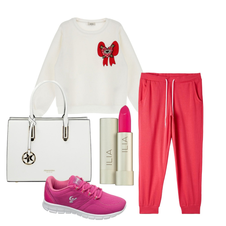 Outfit donna - Ghost outfitter - marzo. Stile Sporty chic per Tutti i giorni. Abbinamento con rossetti, pantaloni, borse a mano, sneakers, felpe.