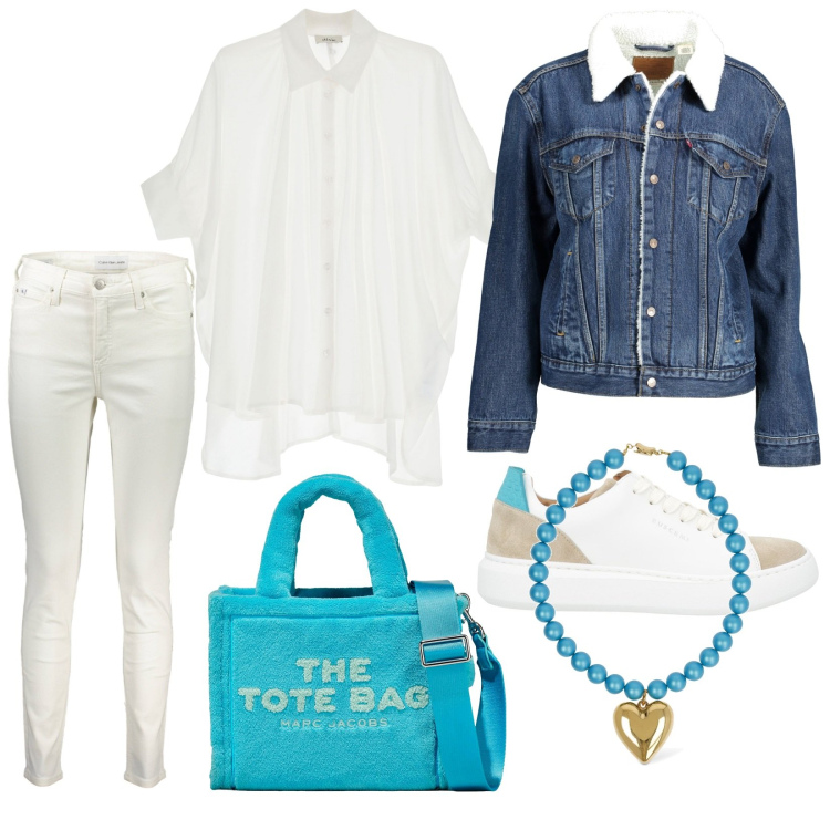 Outfit donna - Il mio tocco di colore. Stile Casual chic per Tutti i giorni. Abbinamento con sneakers, camicie, collane, jeans skinny, borse tote, blazer.