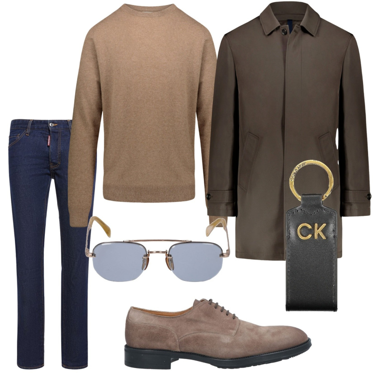 Outfit uomo - Total look #1827957. Stile Business/Elegante per Tutti i giorni. Abbinamento con scarpe stringate, maglieria, occhiali da sole, giacche, jeans, portachiavi.