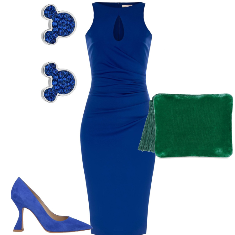 Outfit donna - Elettrica. Stile Chic per Cerimonia. Abbinamento con décolleté, orecchini, vestiti midi/longuette, pochette.