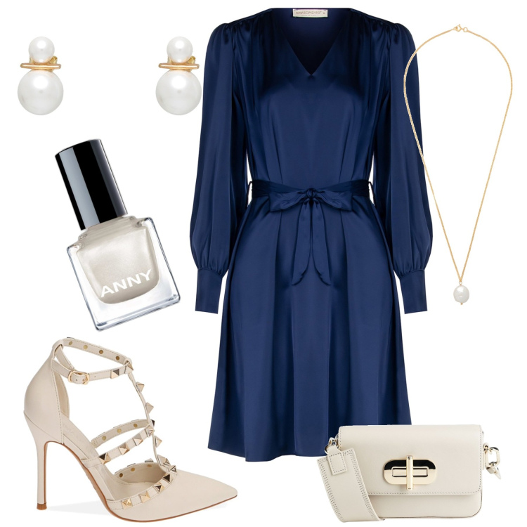Outfit donna - Al matrimonio. Stile Chic per Cerimonia. Abbinamento con borse a spalla, orecchini, collane, smalti, vestiti midi/longuette, décolleté.