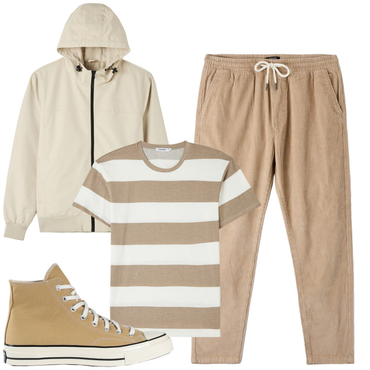 Outfit uomo - City. Stile Urban per Tutti i giorni. Abbinamento con sneakers alte, t-shirt, pantaloni, giacche.