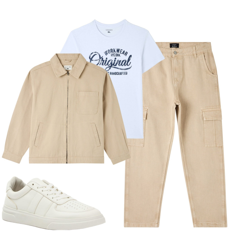 Outfit uomo - Terranova. Stile Urban per Tutti i giorni. Abbinamento con t-shirt, giacche, pantaloni cargo, sneakers.