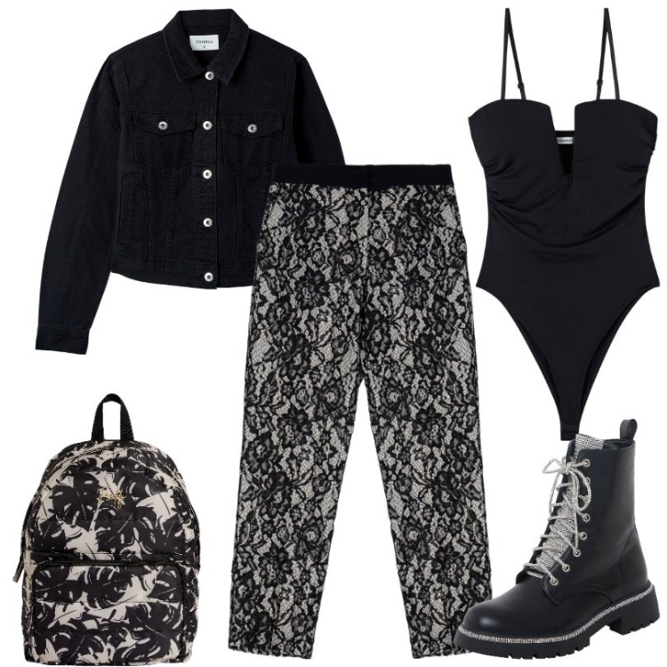 Outfit donna - Total look #1828321. Stile Trendy per Tutti i giorni. Abbinamento con body, blazer, anfibi, pantaloni, zaini.