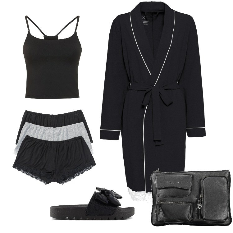 Outfit donna - Pizzo - Marzo. Stile Mannish per Tutti i giorni. Abbinamento con slip, vestaglie, pochette, ciabatte, canottiere.