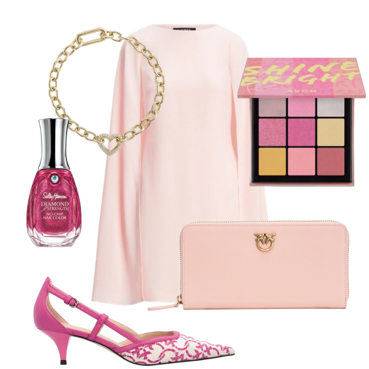 Outfit donna - Abito elegante e semplice. Stile Glamour per Serata fuori. Abbinamento con smalti, ombretti, braccialetti, décolleté, portafogli, vestiti.