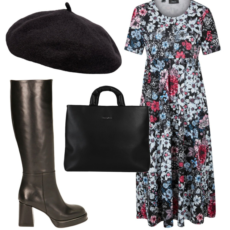 Outfit donna - Total look #1828543. Stile Trendy per Tutti i giorni. Abbinamento con vestiti, borse a mano, stivali, cappelli e berretti.