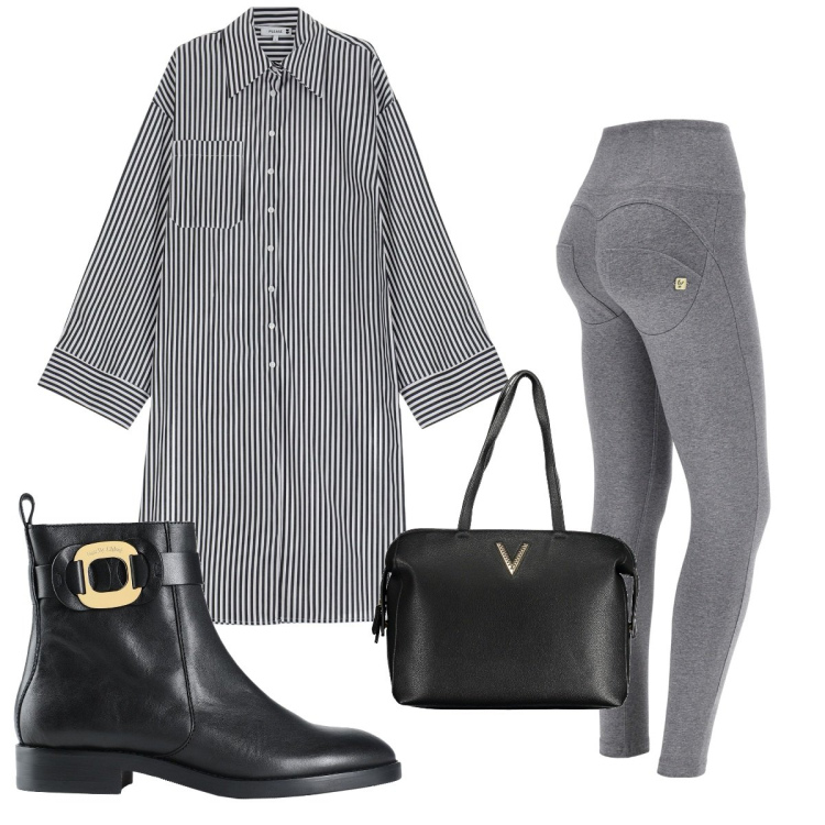 Outfit donna - Total look #1828568. Stile Trendy per Tutti i giorni. Abbinamento con stivaletti, camicie, pantaloni skinny, borse a spalla.