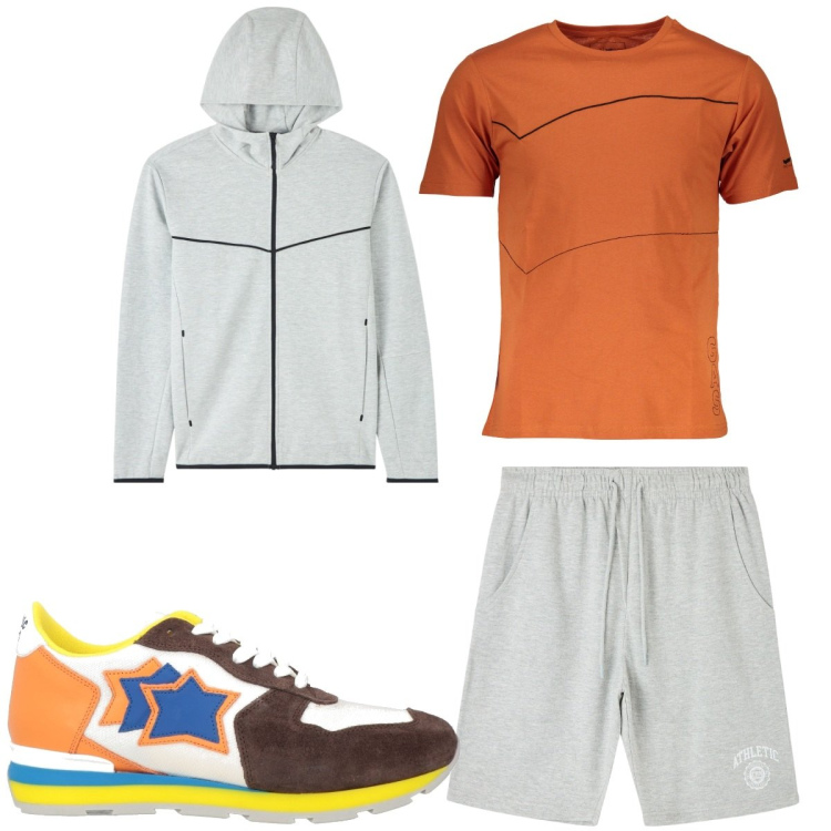 Outfit uomo - Total look #1828625. Stile Trendy per Sport. Abbinamento con sneakers, felpe con cappuccio, bermuda, t-shirt.