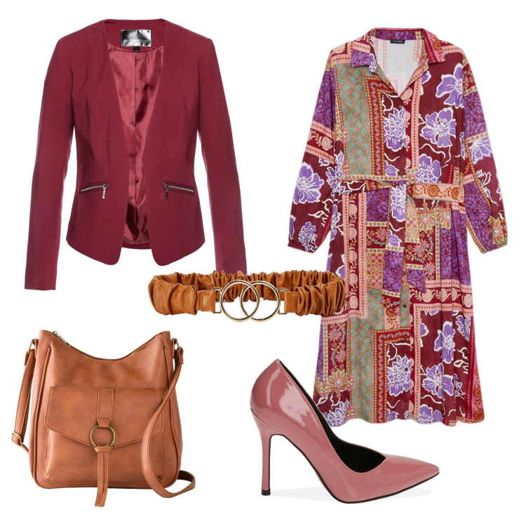 Outfit donna - Bohemian. Stile Boho per Tutti i giorni. Abbinamento con blazer, borse a tracolla, cinture, décolleté, vestiti lunghi.