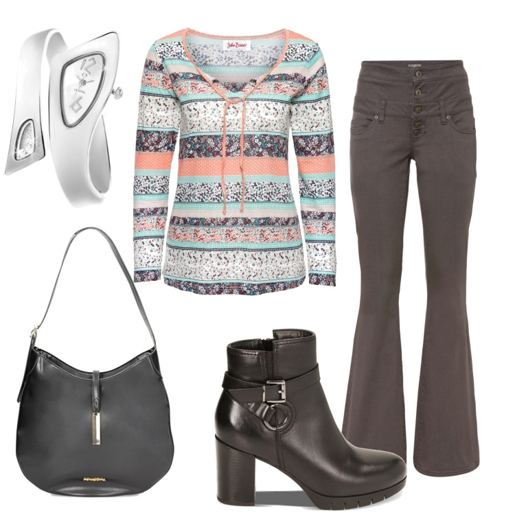 Outfit donna - Quel dettaglio che.... Stile Casual chic per Ufficio. Abbinamento con tuniche, pantaloni, orologi, stivaletti, borse a spalla.