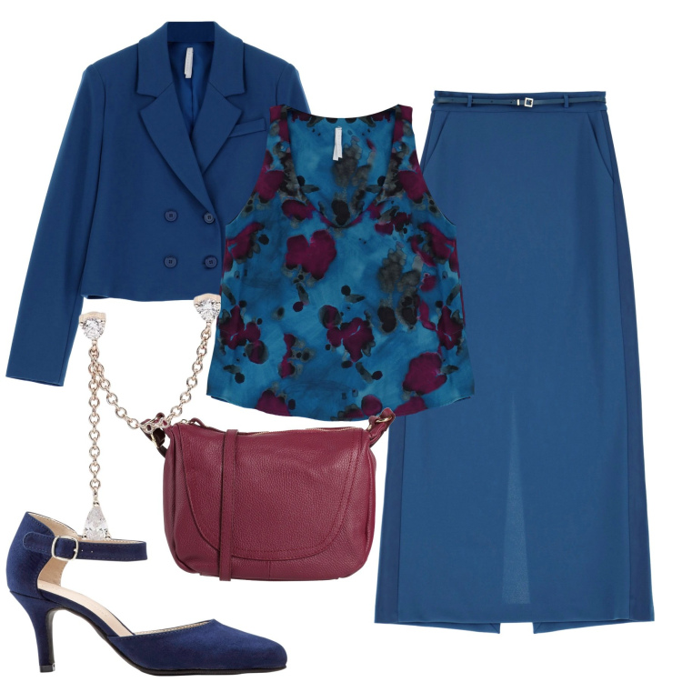 Outfit donna - Cerimonia. Stile Chic per Cerimonia. Abbinamento con décolleté, borse a tracolla, orecchini, gonne lunghe, canottiere, blazer.