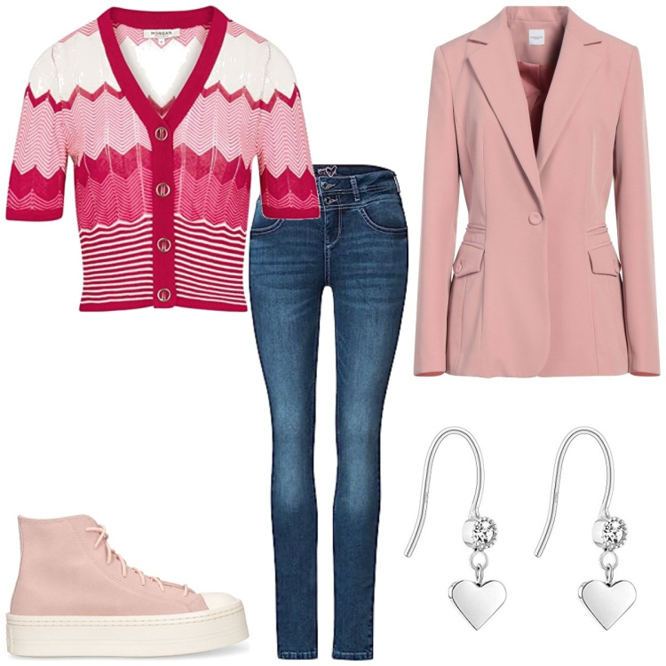 Outfit femme - Rose urban de printemps. Style Urban pour Tous les jours. Assortir avec pulls, sneakers, jeans, blazers, boucles d'oreilles.