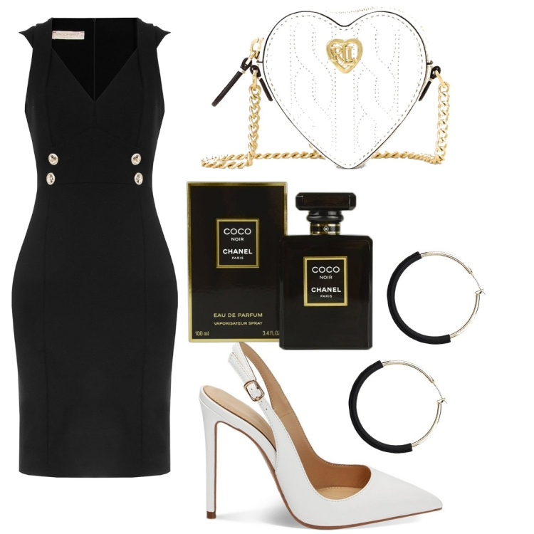 Outfit donna - Tubino e tacco. Stile Chic per Serata fuori. Abbinamento con profumi, vestiti midi/longuette, décolleté, orecchini, pochette.