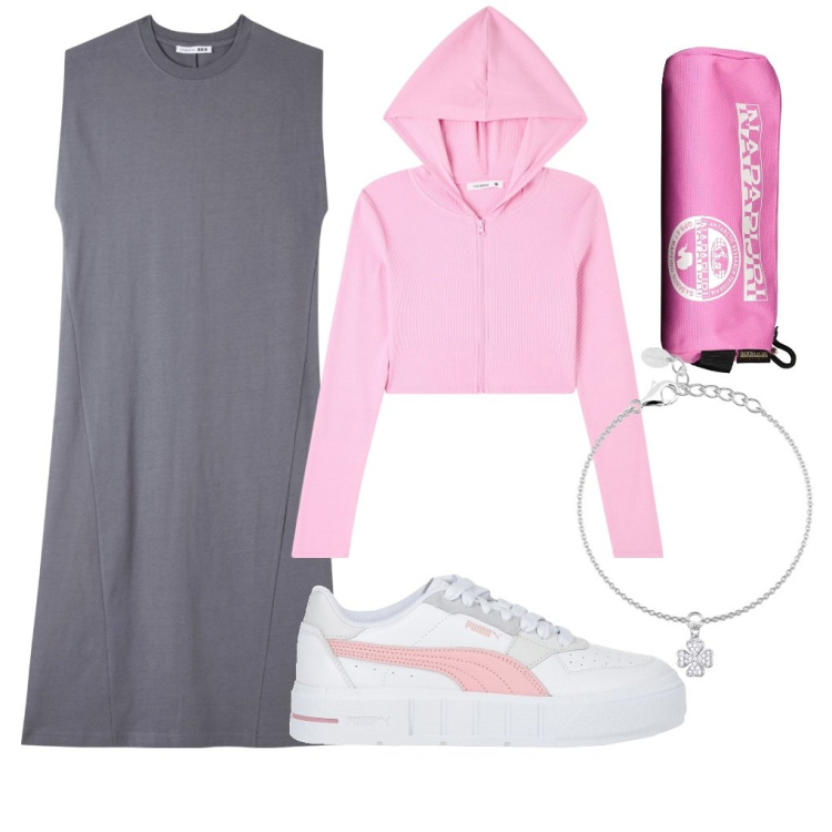 Outfit donna - Carolina: semplicemente abitino. Stile Sporty chic per Scuola/Università. Abbinamento con sneakers, cardigans, vestiti senza maniche, braccialetti con ciondoli, valigie.