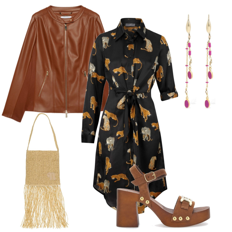 Outfit donna - Serata bohemien. Stile Boho per Serata fuori. Abbinamento con vestiti chemisier, blazer, orecchini, borse a spalla, zoccoli.