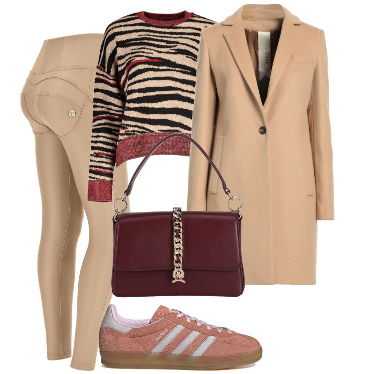 Outfit donna - Sporty chic. Stile Sporty chic per Tutti i giorni. Abbinamento con cappotti, borse a mano, pantaloni skinny, sneakers, maglieria.