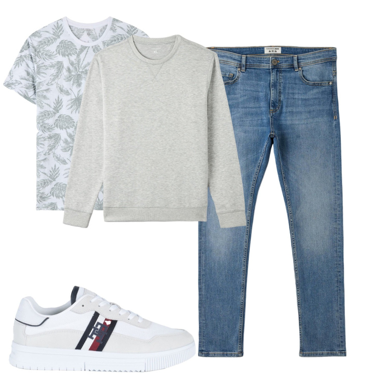 Outfit uomo - Total look #1829198. Stile Urban per Tutti i giorni. Abbinamento con sneakers, t-shirt, jeans skinny, felpe.