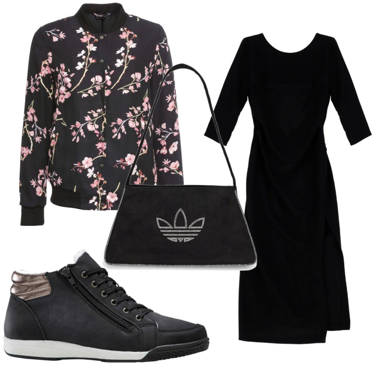 Outfit donna - Total look #1829247. Stile Basic per Tutti i giorni. Abbinamento con bomber, sneakers alte, vestiti lunghi, borse a spalla.