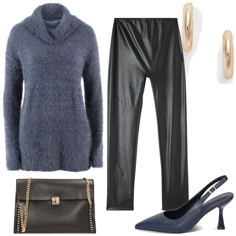 Outfit donna - Teresa-Capi e accessori da avere sempre. Stile Casual per Tutti i giorni. Abbinamento con maglieria, treggings, borse a spalla, décolleté, orecchini.