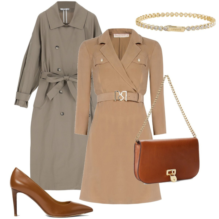 Outfit donna - L’abito a portafoglio. Stile Bon Ton per Cerimonia. Abbinamento con braccialetti, cappotti, vestiti chemisier, décolleté, borse a spalla.