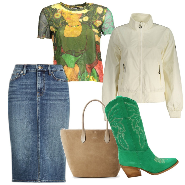 Outfit donna - Osare il verde. Stile Urban per Tutti i giorni. Abbinamento con stivali, gonne, borse tote, blazer, t-shirt.