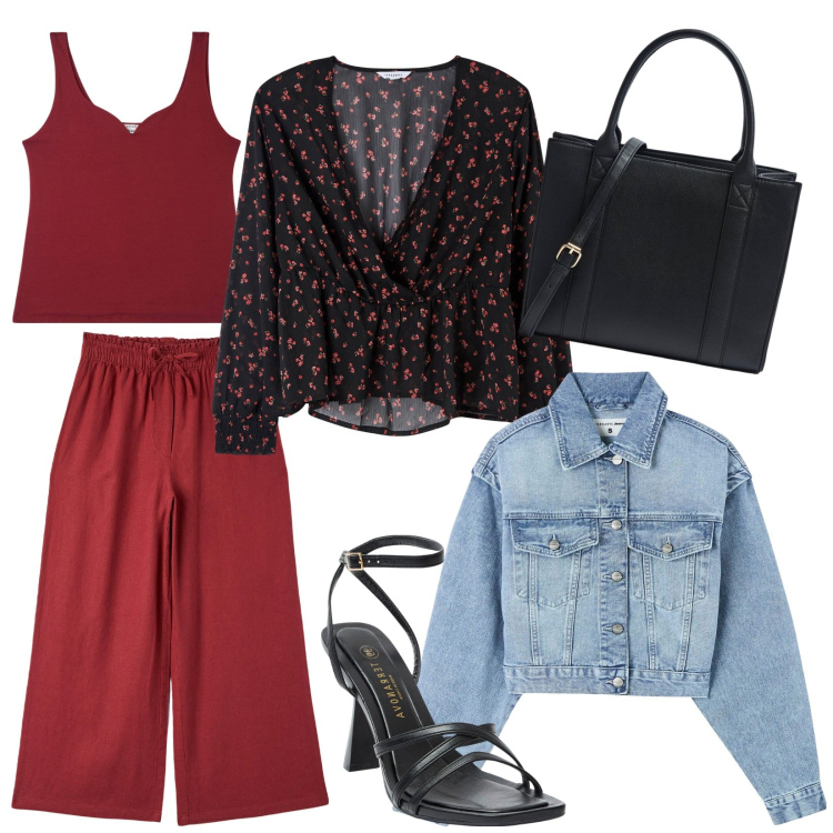 Outfit donna - Terranova. Stile Casual chic per Tutti i giorni. Abbinamento con bluse, shopping bag, blazer, sandali col tacco, pantaloni, canottiere.