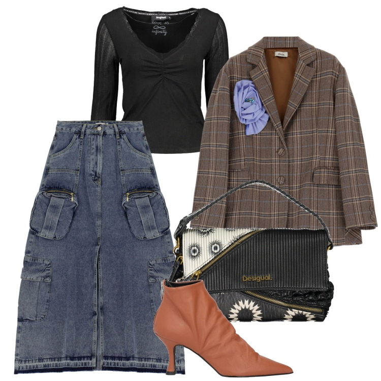 Outfit donna - Dolce e bizzarra. Stile Urban per Tutti i giorni. Abbinamento con stivaletti, gonne lunghe, blazer, maglieria, borse a spalla.