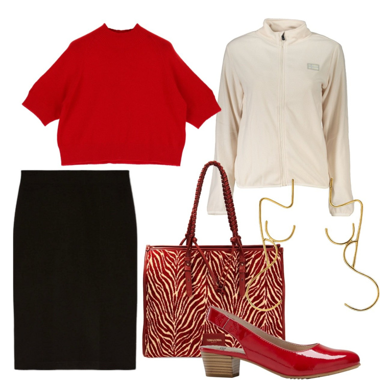 Outfit donna - Audace. Stile Chic per Tutti i giorni. Abbinamento con décolleté, maglieria, borse a spalla, gonne, orecchini, felpe.
