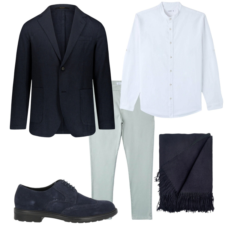 Outfit uomo - Total look #1829446. Stile Business/Elegante per Tutti i giorni. Abbinamento con scarpe stringate, camicie, pantaloni chino, giacche, sciarpe.