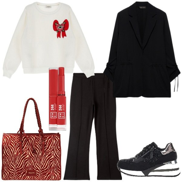 Outfit donna - Aspettando la Festa della Donna. Stile Trendy per Tutti i giorni. Abbinamento con rossetti, pantaloni, borse a spalla, felpe, sneakers, blazer.