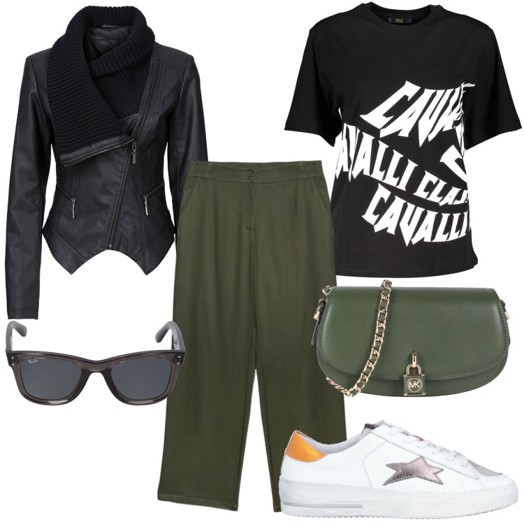 Outfit donna - Total look #1829658. Stile Casual per Tutti i giorni. Abbinamento con borse a tracolla, sneakers, blazer, occhiali da sole, pantaloni, t-shirt.