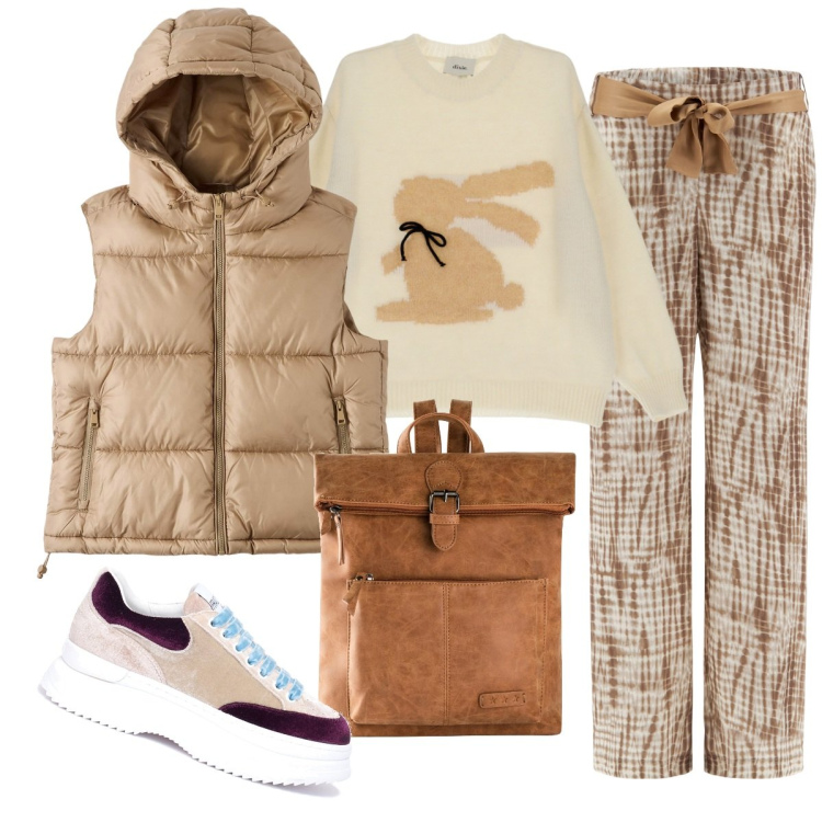 Outfit donna - Total look #1829670. Stile Sporty chic per Tutti i giorni. Abbinamento con zaini, piumini, sneakers, pantaloni, pullovers.