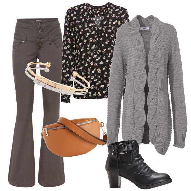 Outfit donna - Il cardigan lungo. Stile Casual per Tutti i giorni. Abbinamento con bluse, cardigans, pantaloni, braccialetti, marsupi, stivaletti.