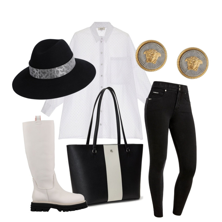 Outfit donna - Ghost outfitter - marzo. Stile Casual chic per Tutti i giorni. Abbinamento con stivali, cappelli, camicie, pantaloni skinny, borse tote, orecchini.