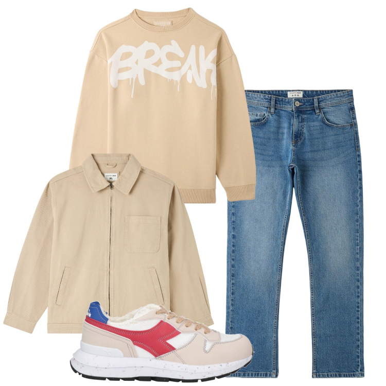 Outfit uomo - Break!. Stile Casual per Tutti i giorni. Abbinamento con sneakers, giacche, felpe, jeans.