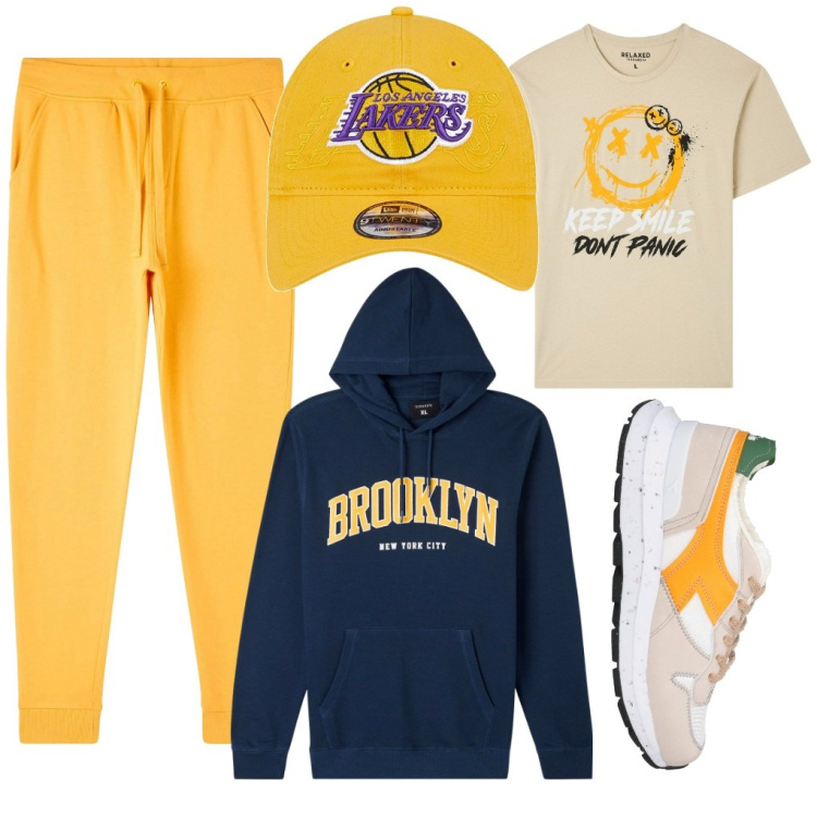 Outfit uomo - Nicola: il basket. Stile Urban per Tutti i giorni. Abbinamento con sneakers, t-shirt, pantaloni, felpe sportive, cappelli.