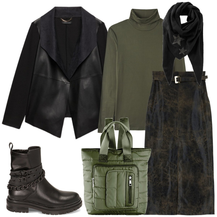 Outfit donna - Mimetica. Stile Military per Tutti i giorni. Abbinamento con foulard, zaini, t-shirt, gonne lunghe, stivaletti, blazer.