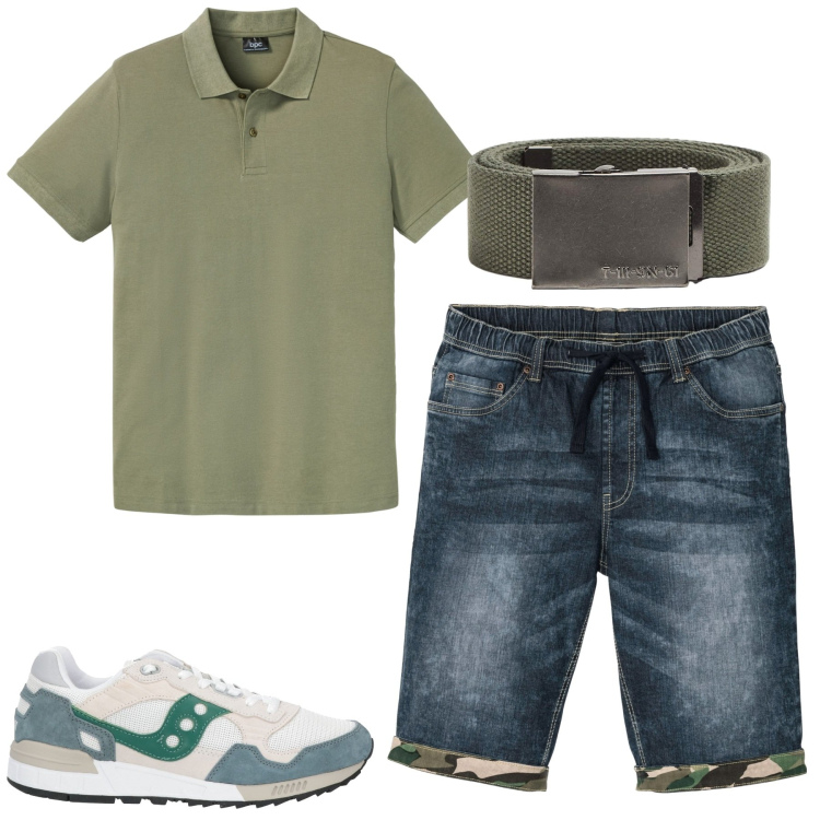 Outfit uomo - City. Stile Urban per Tutti i giorni. Abbinamento con polo, bermuda, sneakers, cinture.