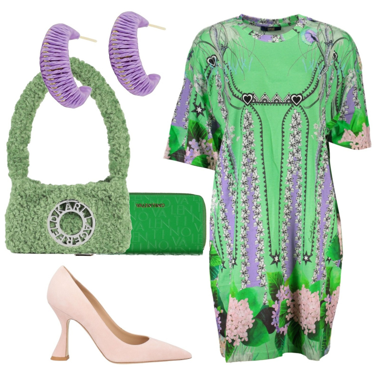 Outfit donna - Total look #1830001. Stile Casual per Tutti i giorni. Abbinamento con décolleté, orecchini, borse a spalla, vestiti corti, portafogli.